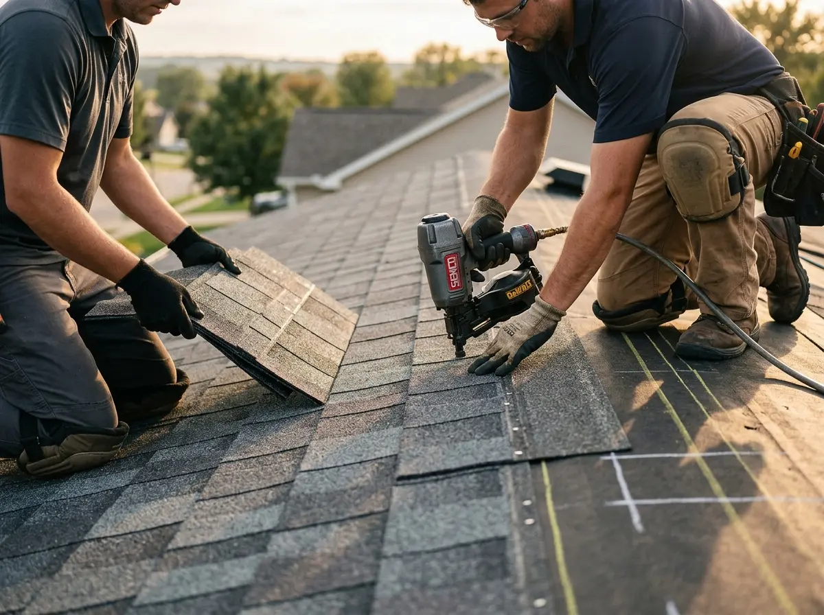 Professional roofer working on a residential roof in Shamokin